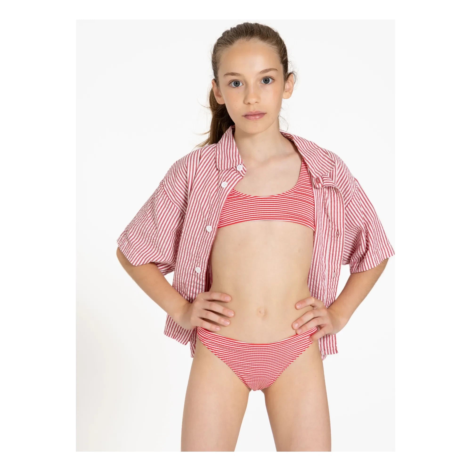 Traje de baño a rayas para niños pequeños | Rojo cereza