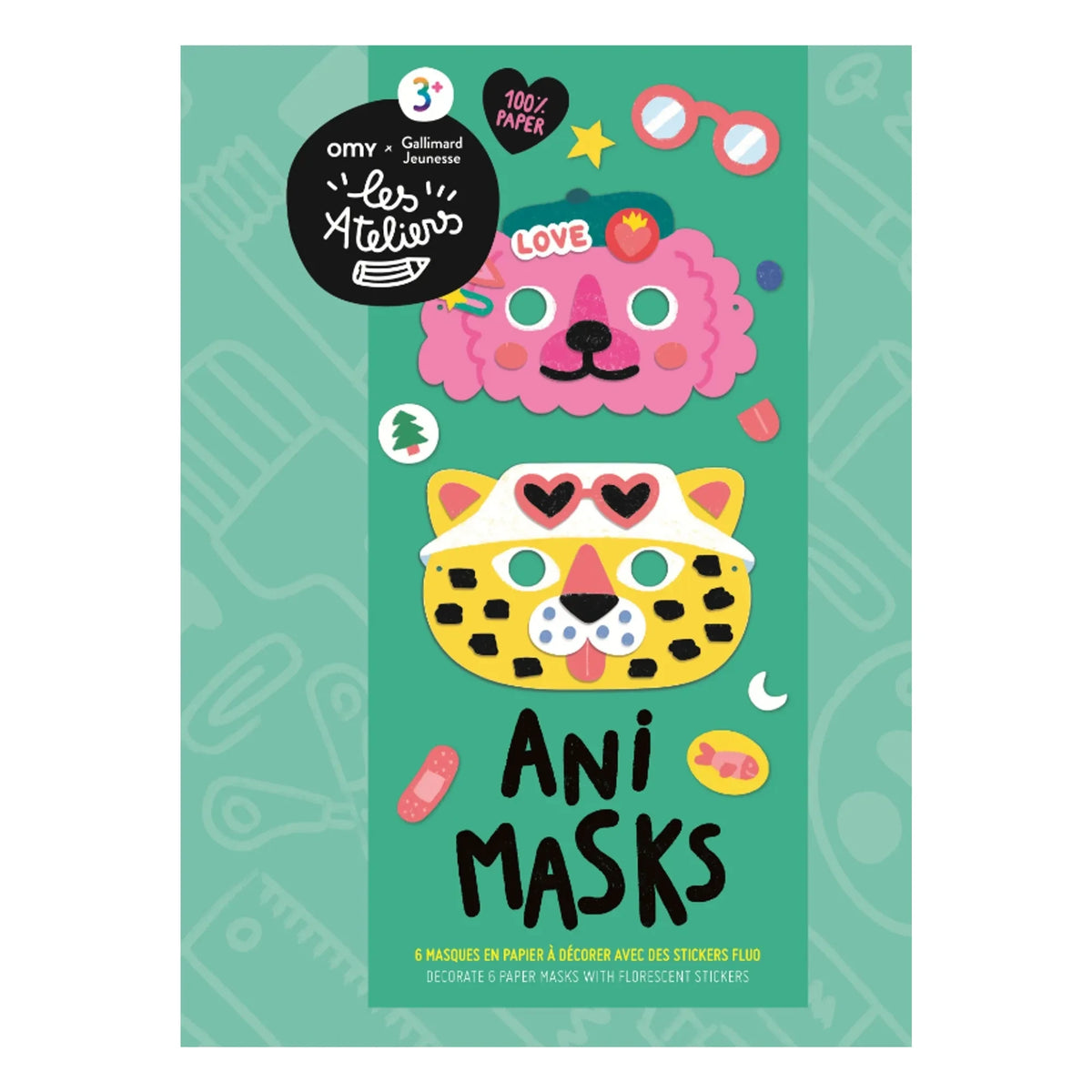 Omy x Gallimard Jeunesse - Set de decoración de 6 máscaras para colorear Ani Mask