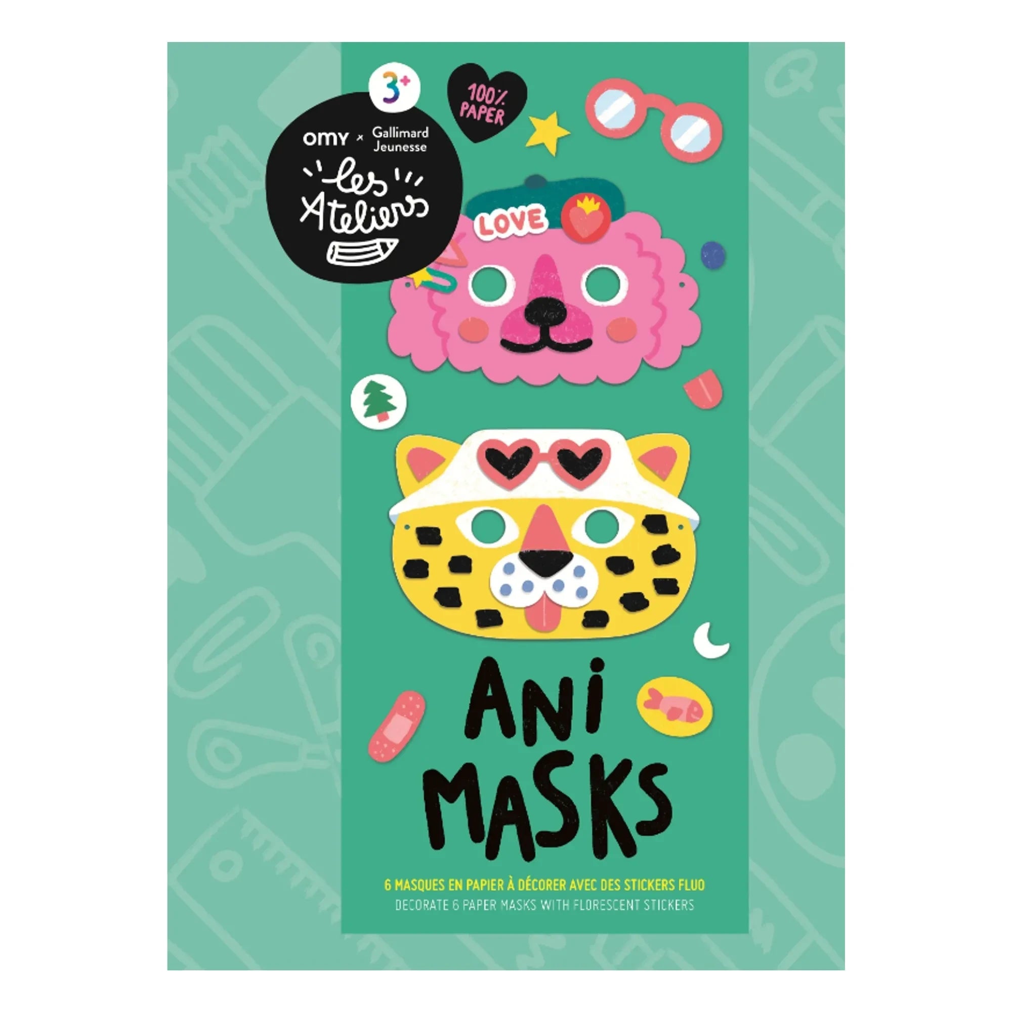 Omy x Gallimard Jeunesse - Set de decoración de 6 máscaras para colorear Ani Mask