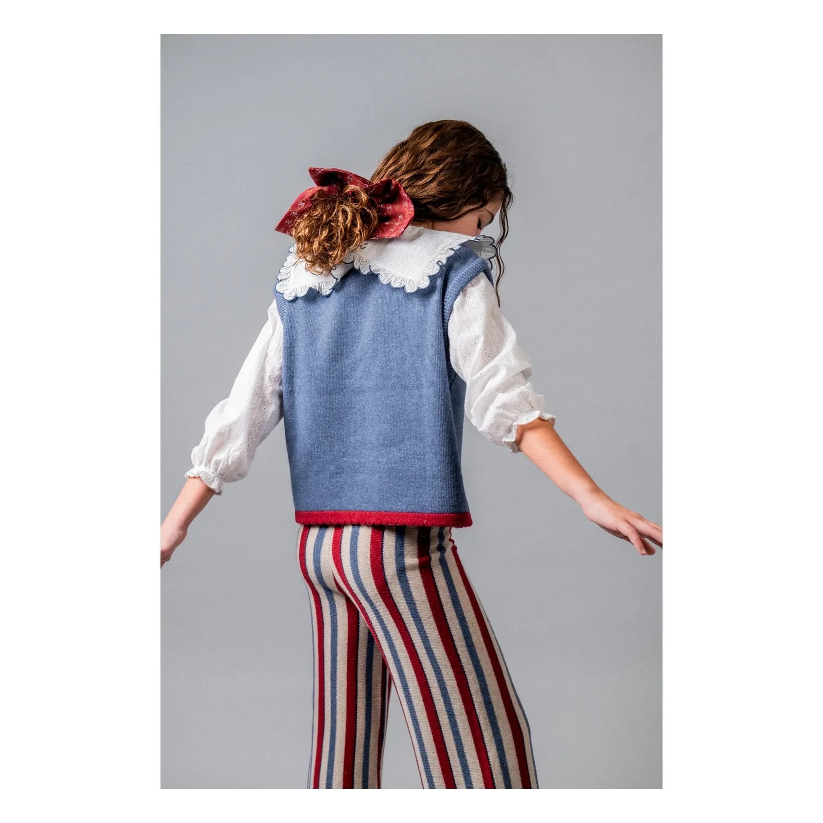 birinit - Kolsuz Argyle Merino Yün Kazak | Mavi