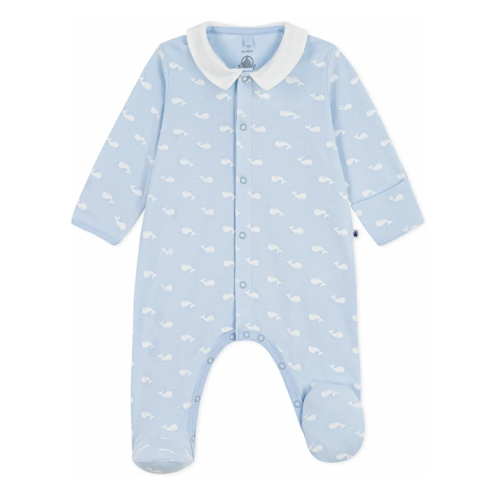 Petit Bateau - Pijama de algodón orgánico con ballenas | Azul claro