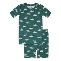 Petit Lem - Pijama corto con estampado de tiburones de algodón orgánico y modal | Verde oscuro