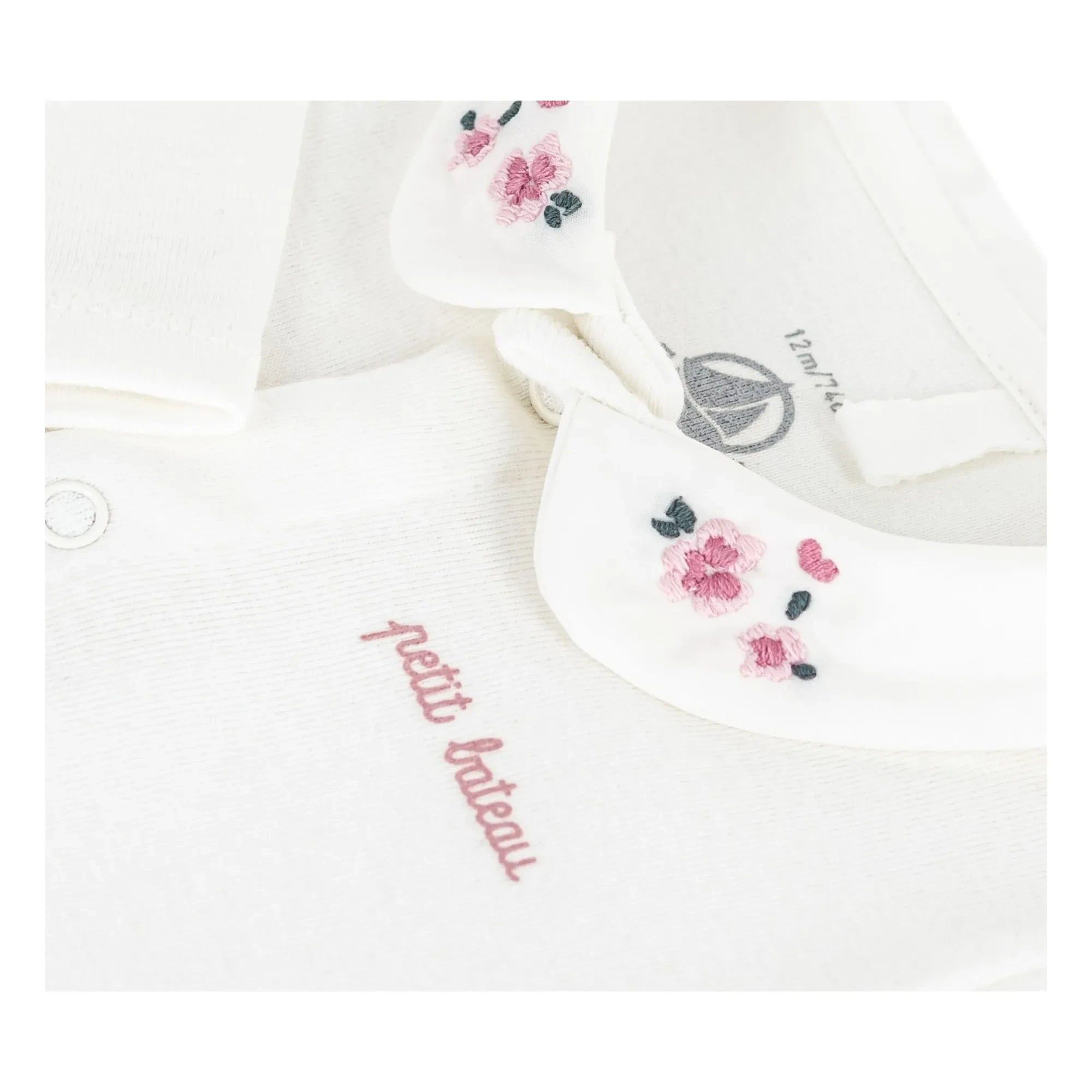 Petit Bateau - Body con cuello bordado floral de algodón orgánico | Blanco