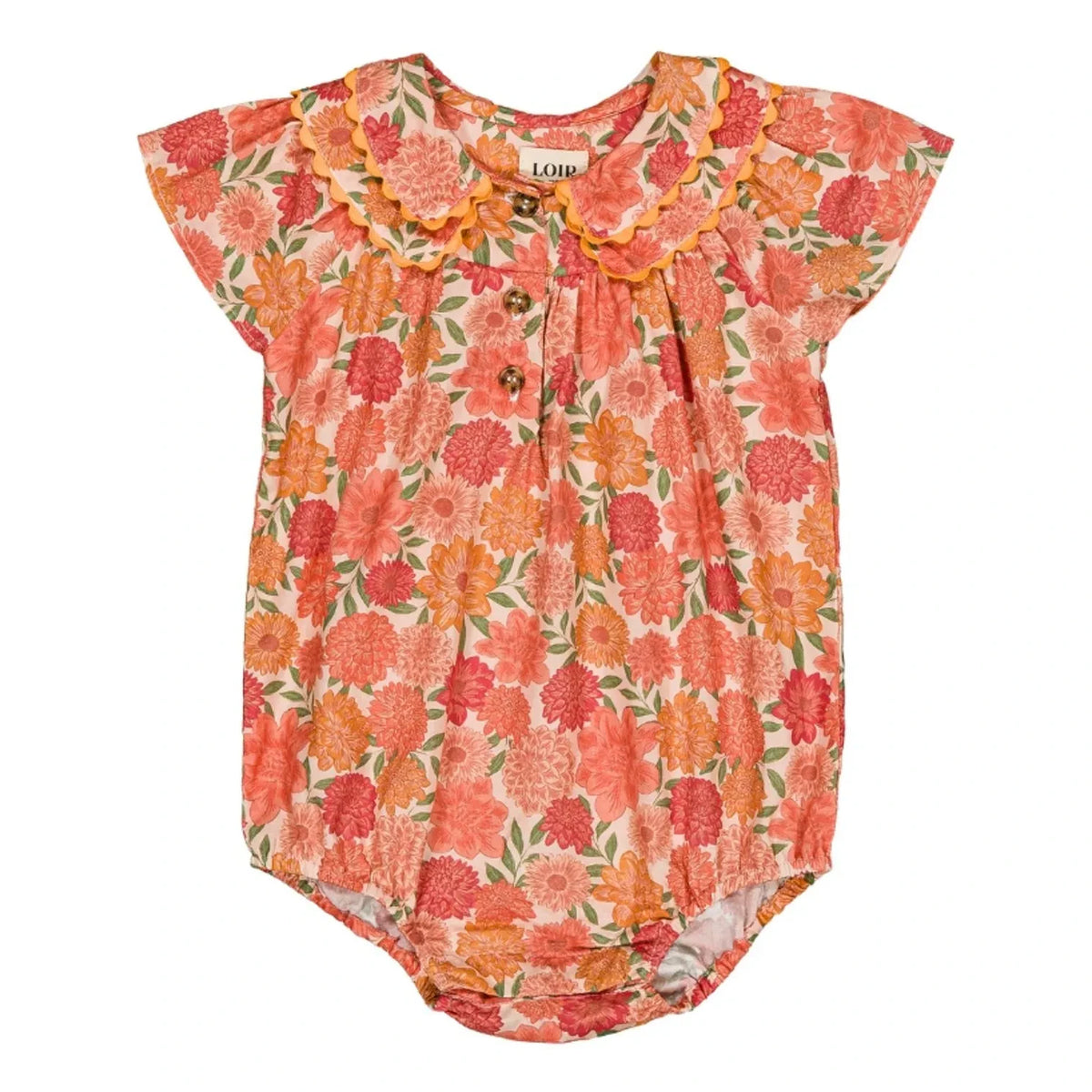 Loir - Toinette Fleurs Romper de algodón orgánico | Coral