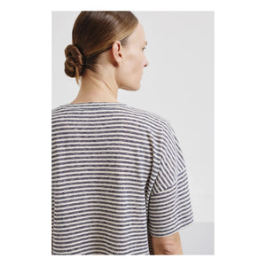 Pomandère - Camiseta de jersey de algodón y lino a rayas | Azul noche