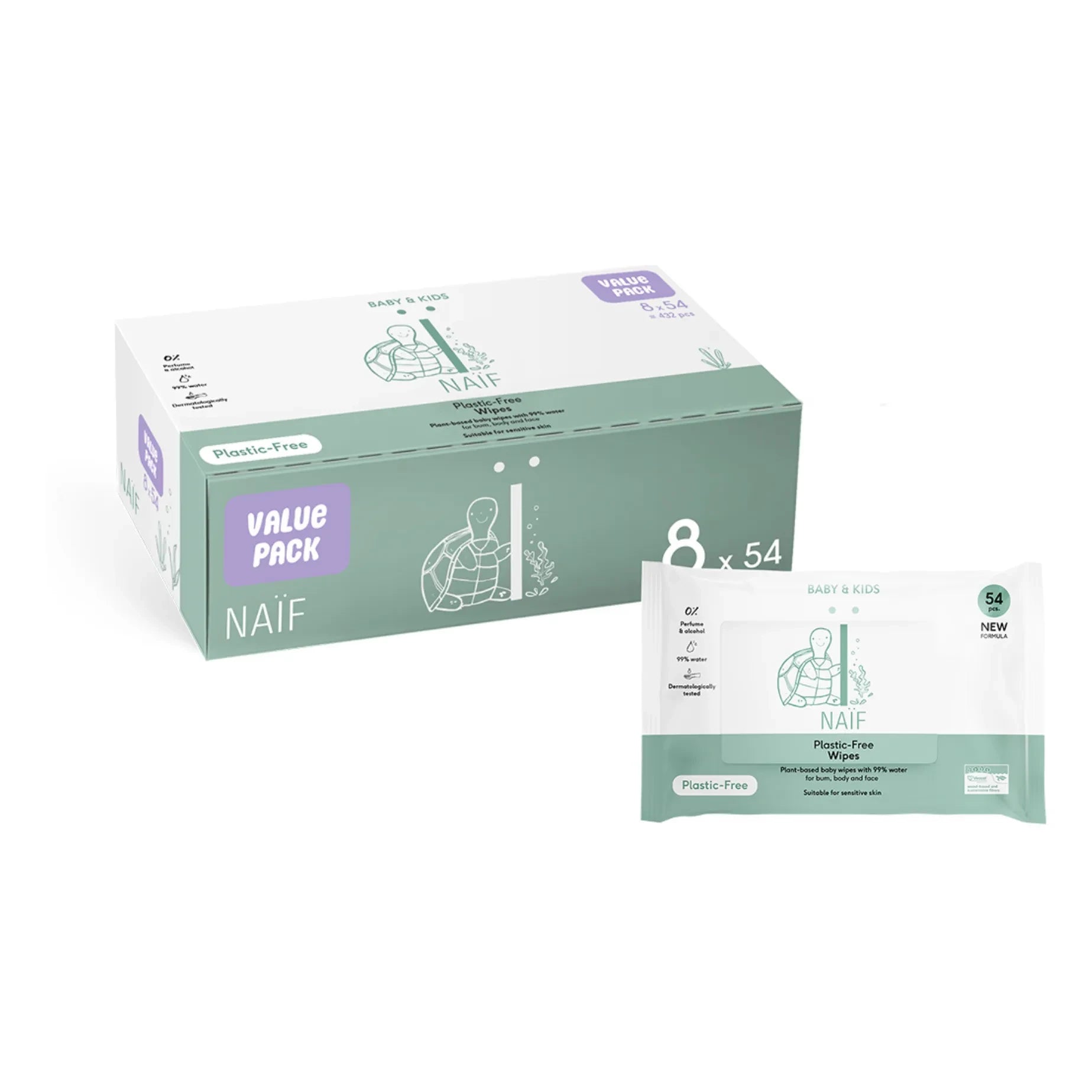 Naïf Natural Skincare - Biyobozunur Bebek Islak Mendilleri - 8'li Set