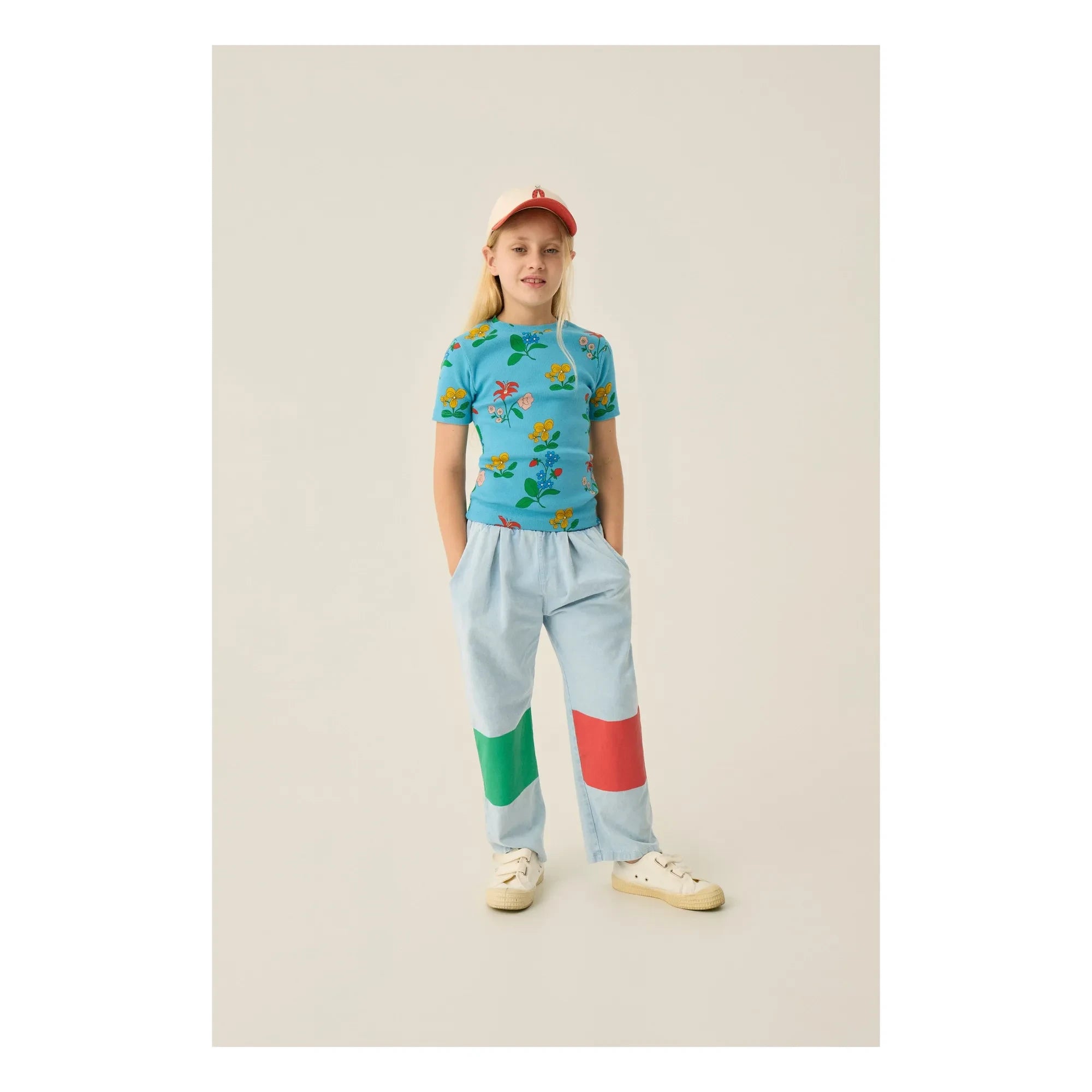La Campamento - Camiseta Acanalada Flores | Azul azur