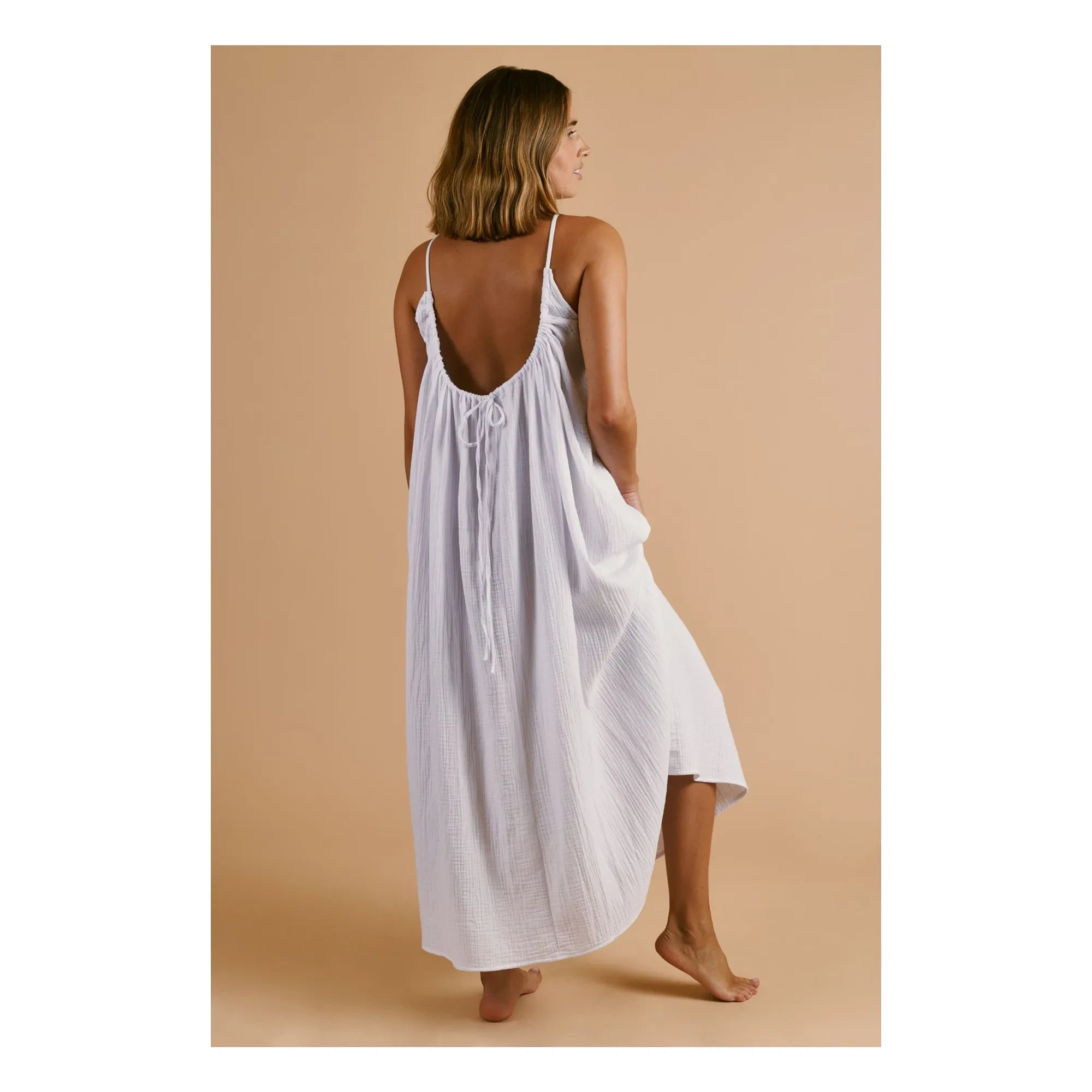 Anja Paris - Vestido halter de algodón con gasa | Blanco
