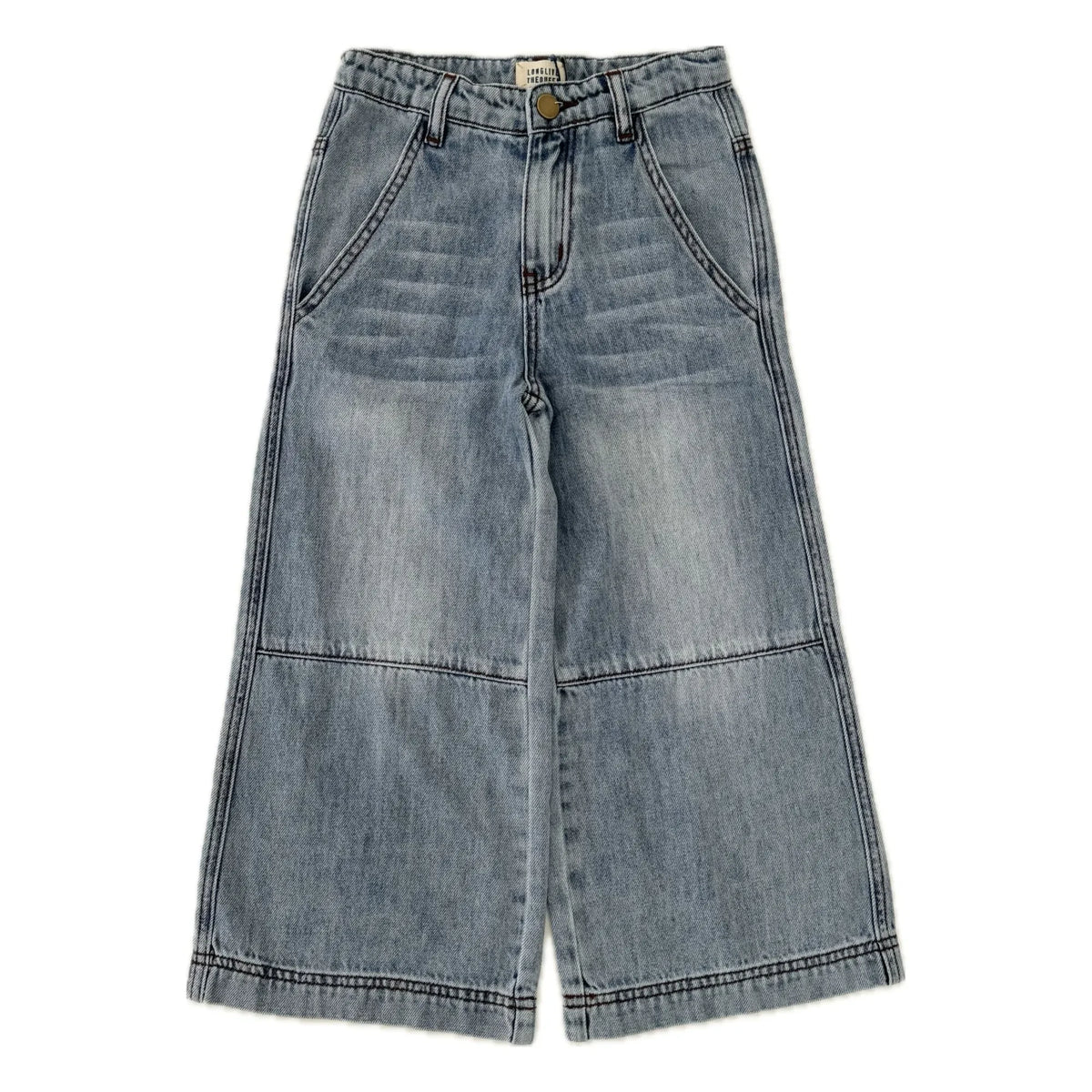 Longlivethequeen - Jeans Anchos con Pespuntes | Denim Claro