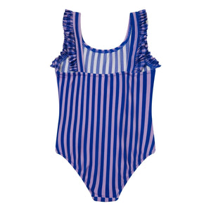 Jera Mini - Traje de baño con volantes a rayas | Azul marino