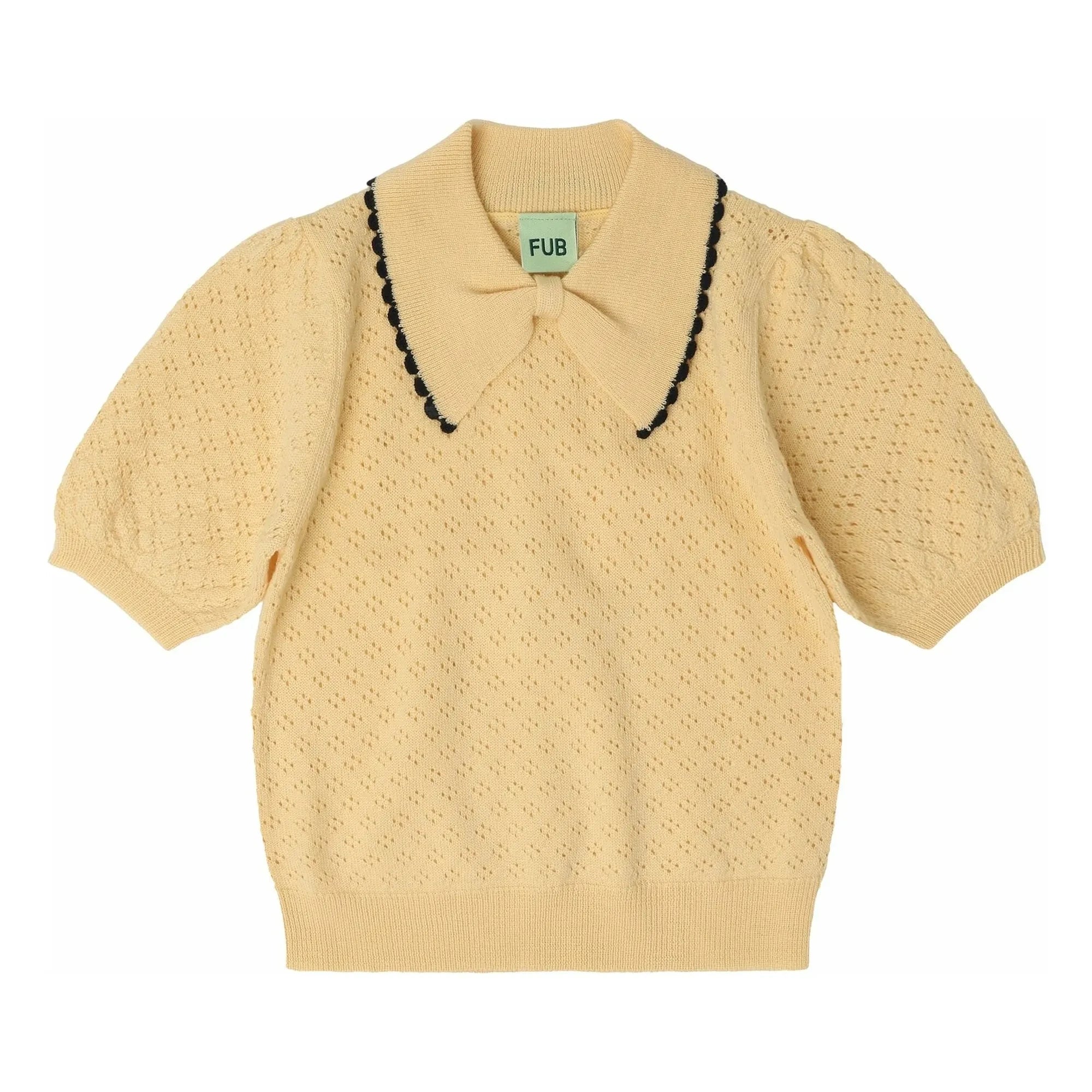 FUB - Polo de punto calado de lana merina | Amarillo pálido