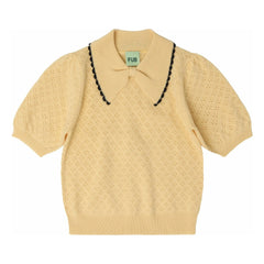 FUB - Polo de punto calado de lana merina | Amarillo pálido