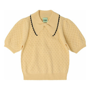 FUB - Polo de punto calado de lana merina | Amarillo pálido