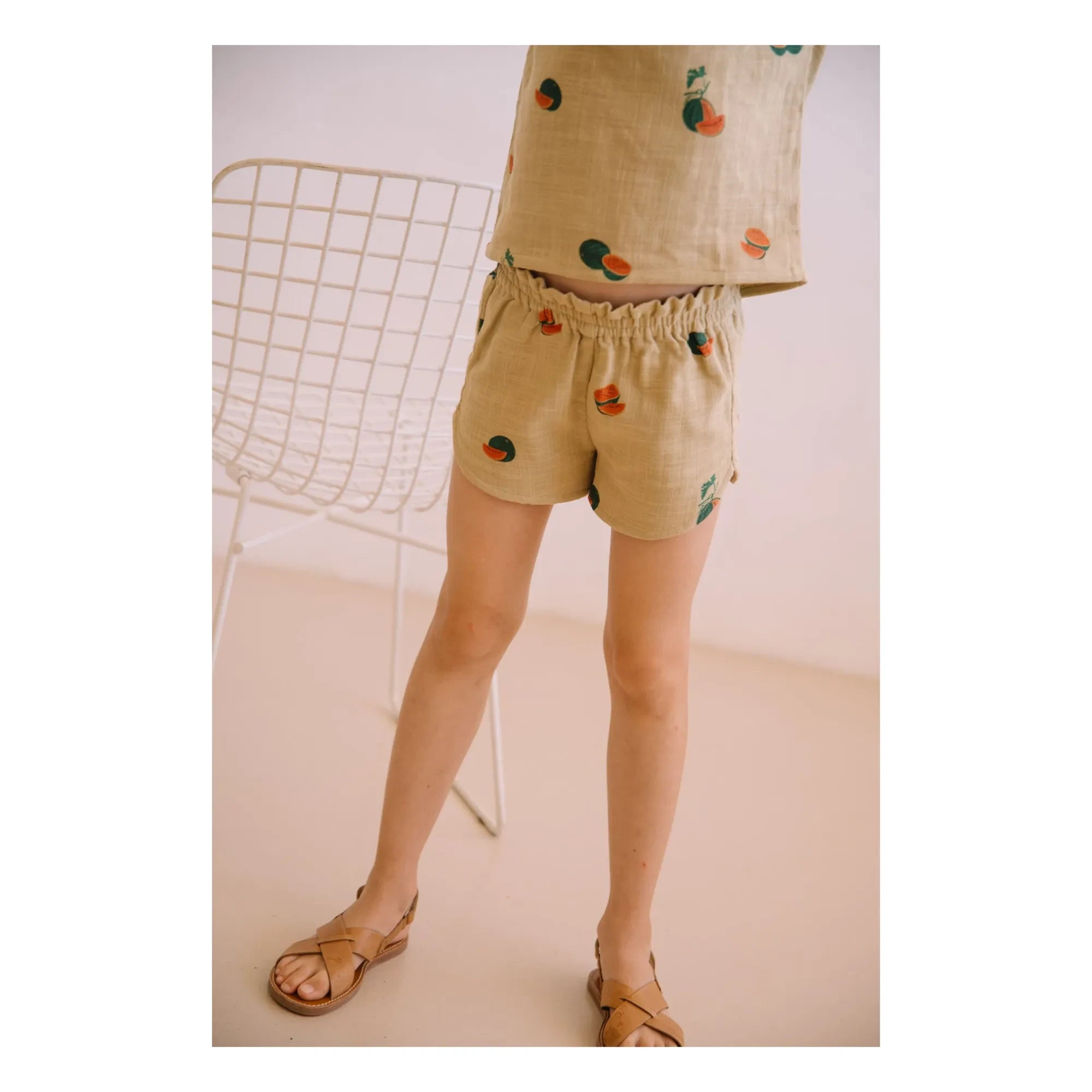 Studio Bohème - Short Georgette Gasa de Algodón Orgánico con Estampado de Sandía | Salvia
