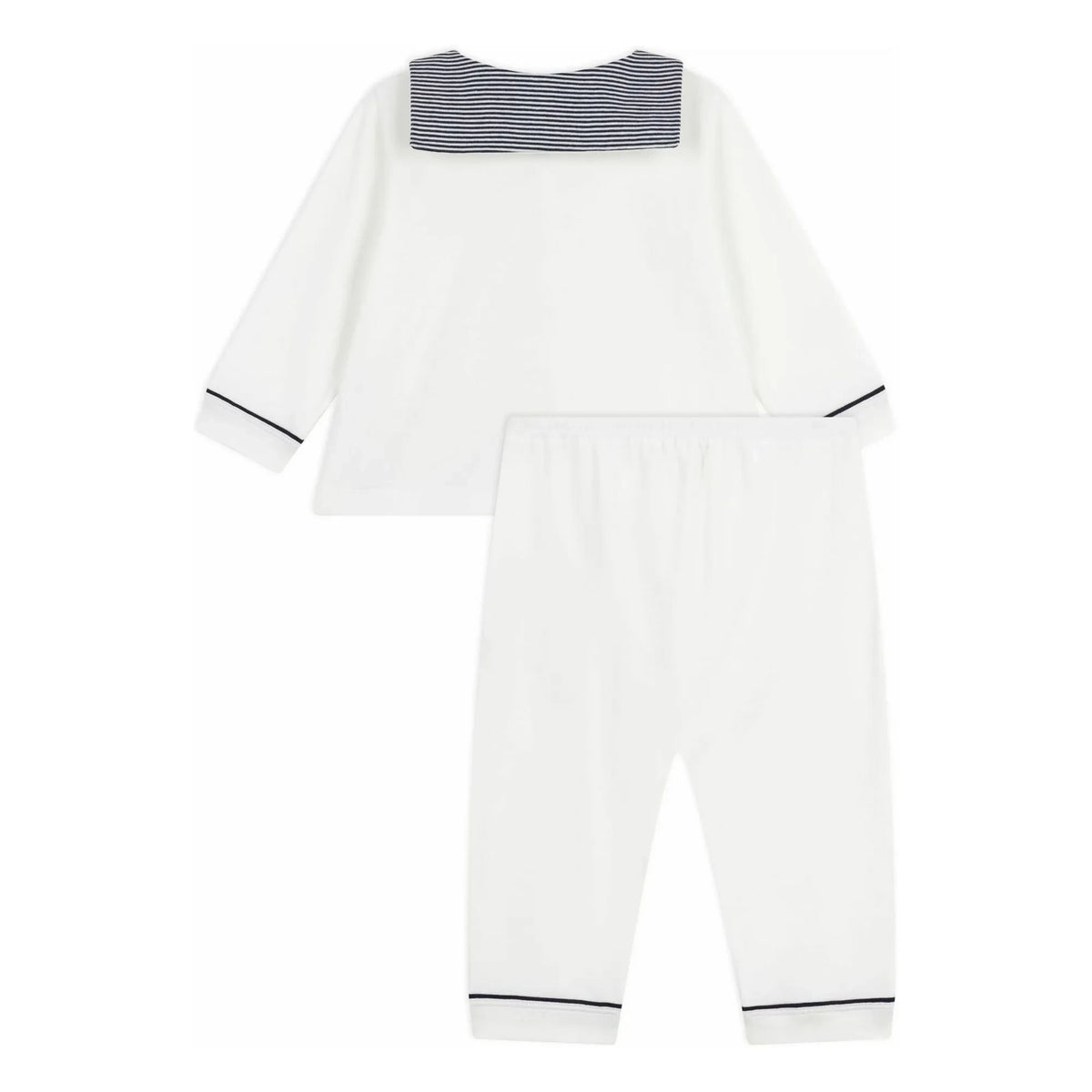 Petit Bateau - Pijama de algodón orgánico con cuello a rayas | Blanco