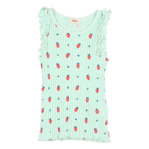 Búho - Camiseta de tirantes con volantes de fresas de algodón orgánico | Agua