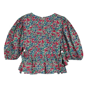 Tangerine - Blusa de manga abullonada floral | Rojo Frambuesa