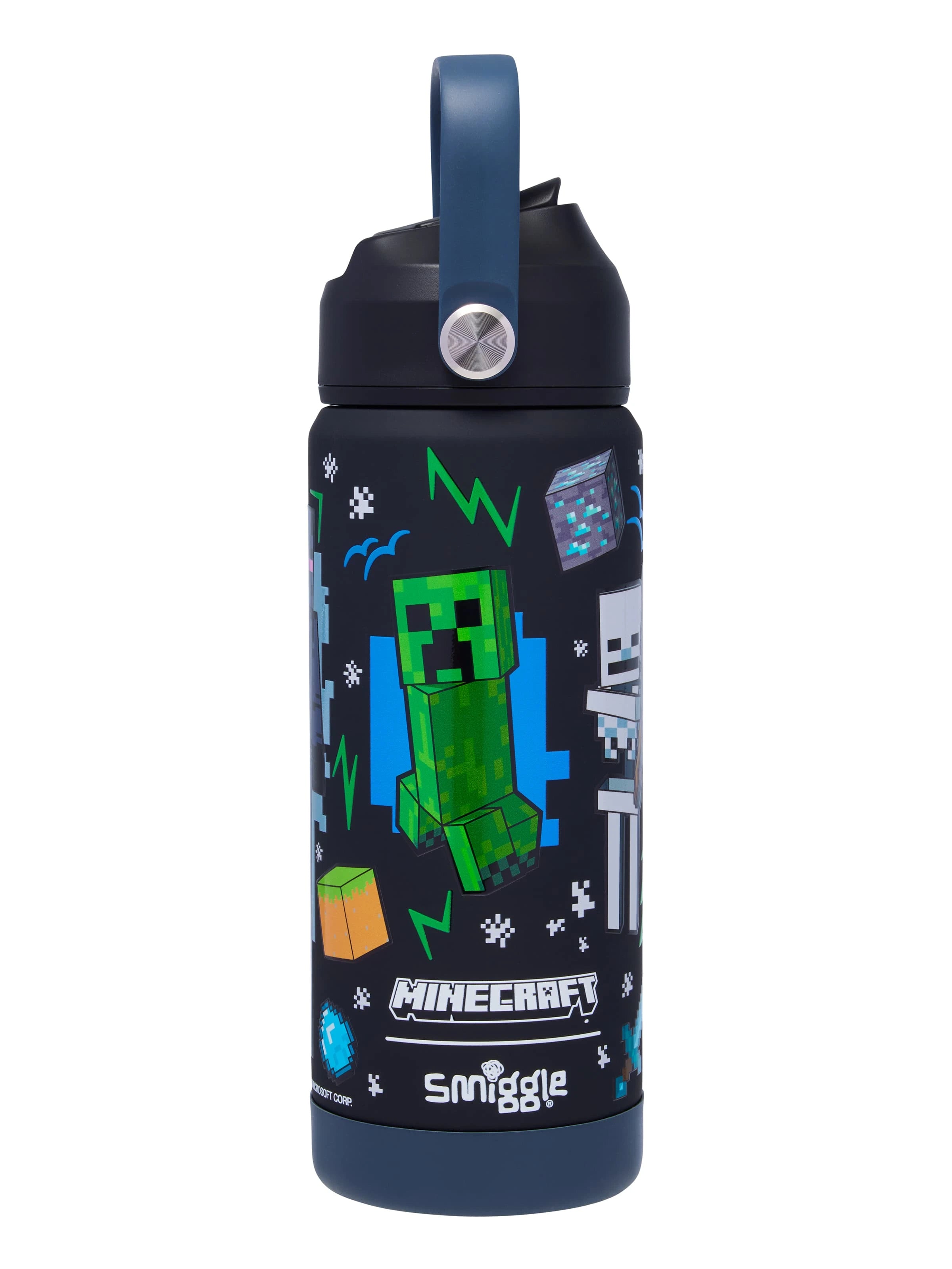 Smiggle - Minecraft Paslanmaz Çelik Gizli Pipetli 550ML Matara