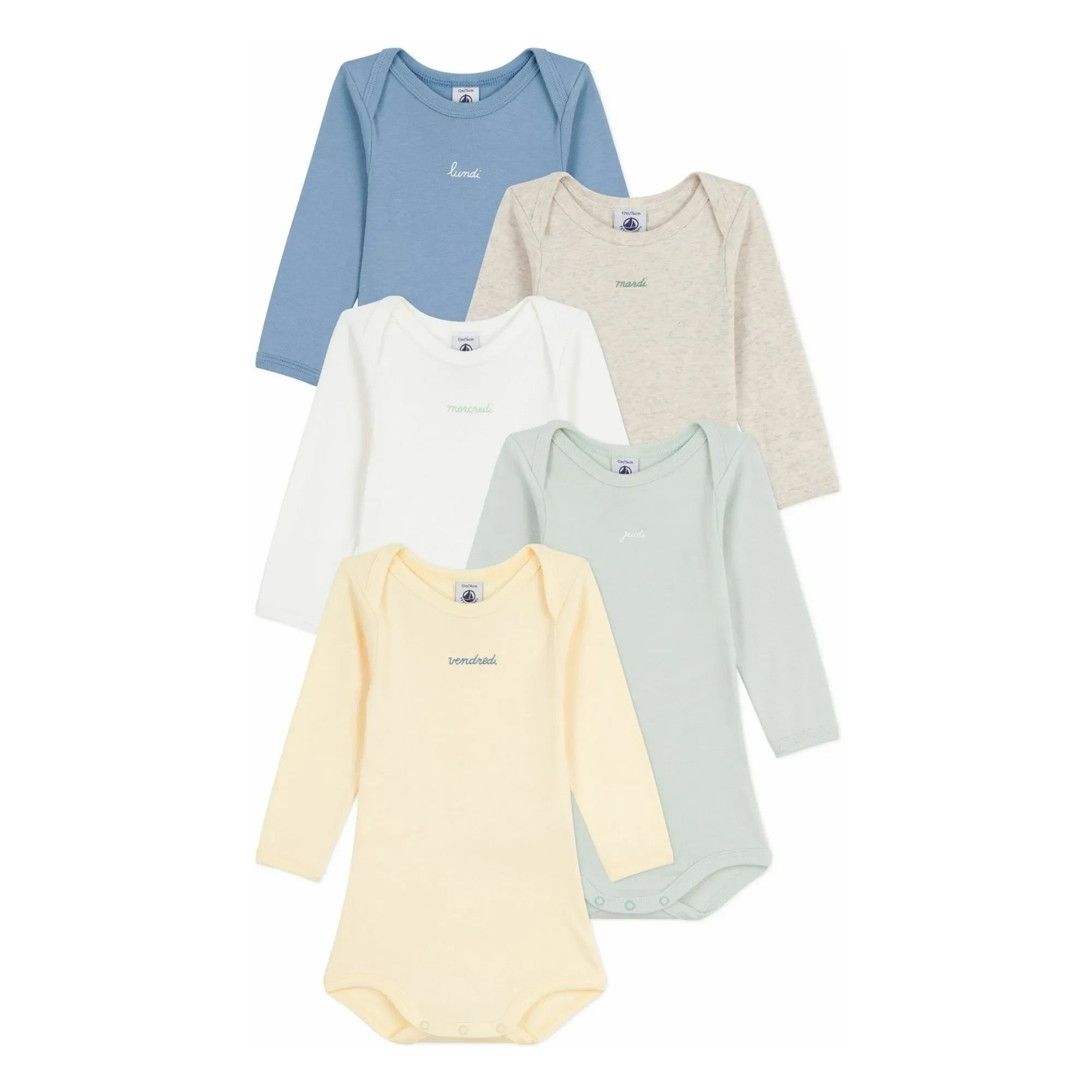 Petit Bateau - Lote de 5 Bodys Semanales de Algodón Orgánico | Amarillo