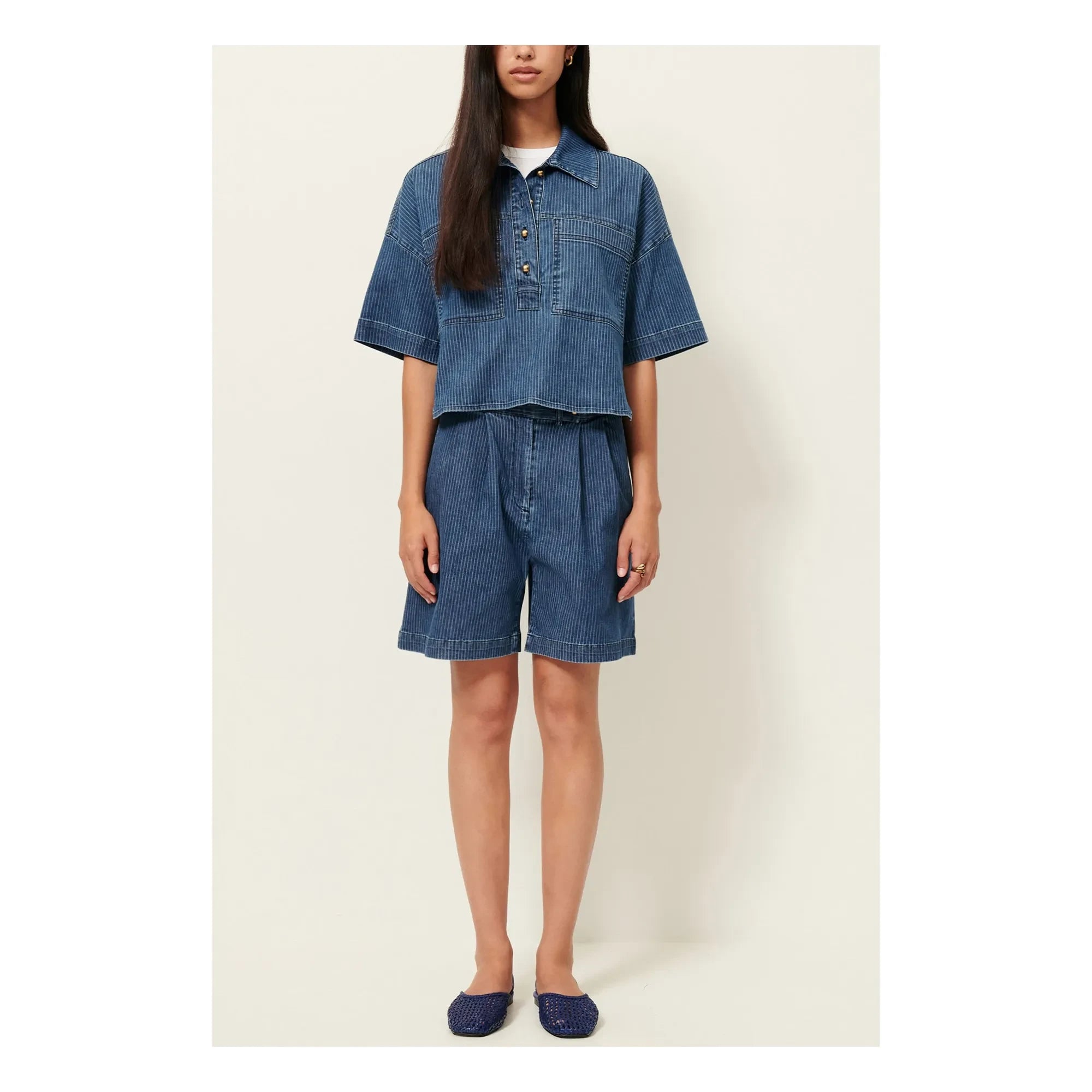 Sessùn - Shorts de rayas de algodón Santa Port | Azul marino