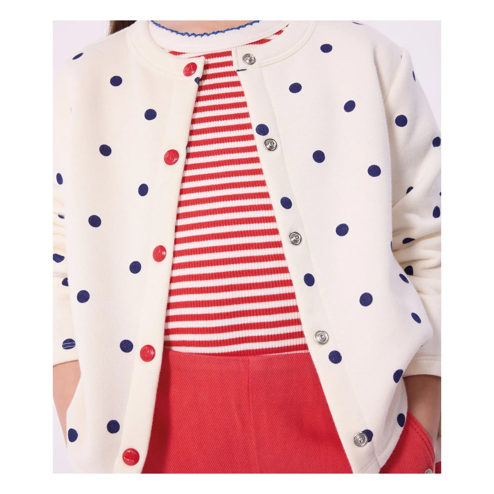 Petit Bateau - Cárdigan de lunares de felpa | Crudo