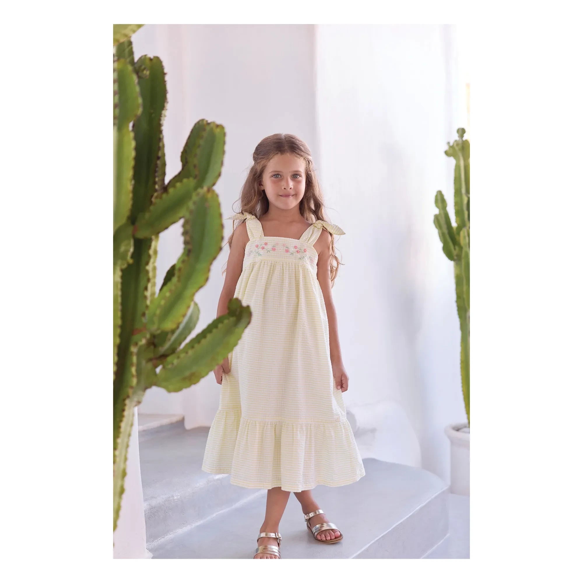 Tartine et Chocolat - Vestido sin tirantes bordado a rayas | Amarillo