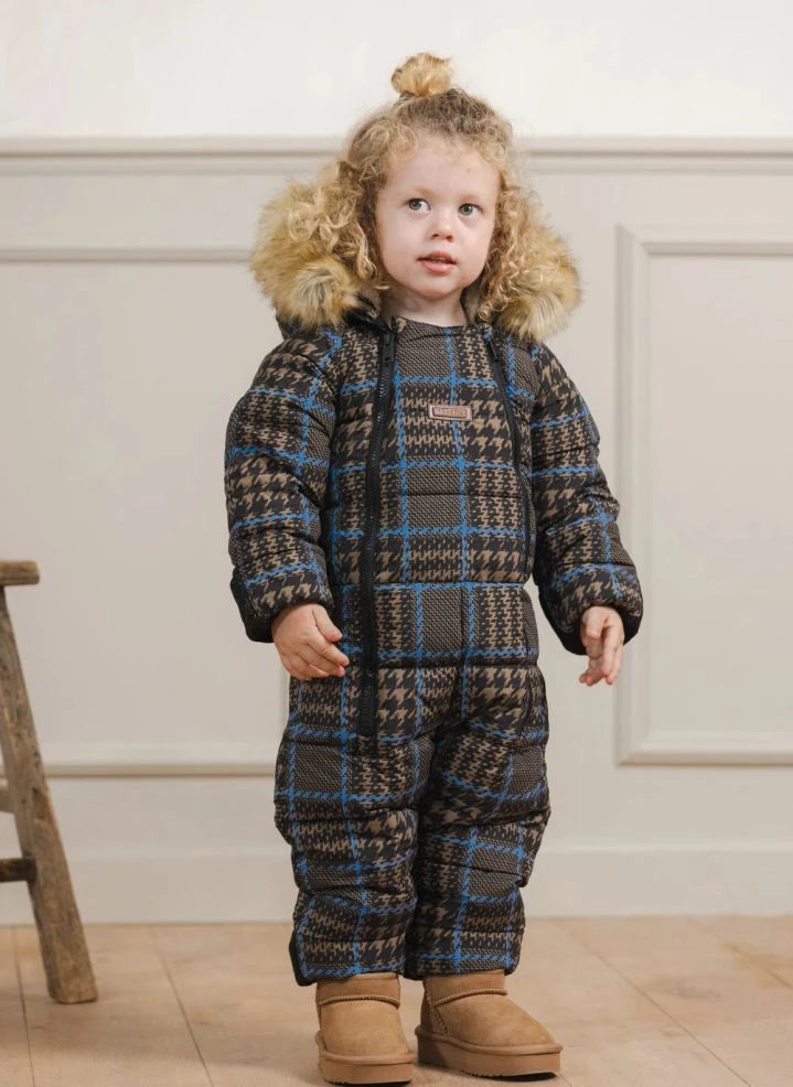 Töastie - Chaqueta con capucha de piel sintética impermeable Cloud, patrón de cuadros de fibra reciclada | Azul