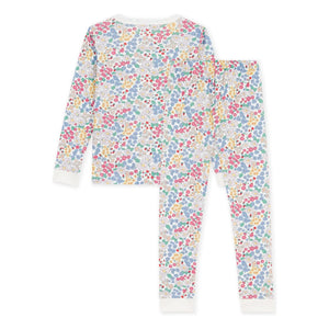 Petit Bateau - Organik pamuklu çiçek desenli dar pijama | Beyaz