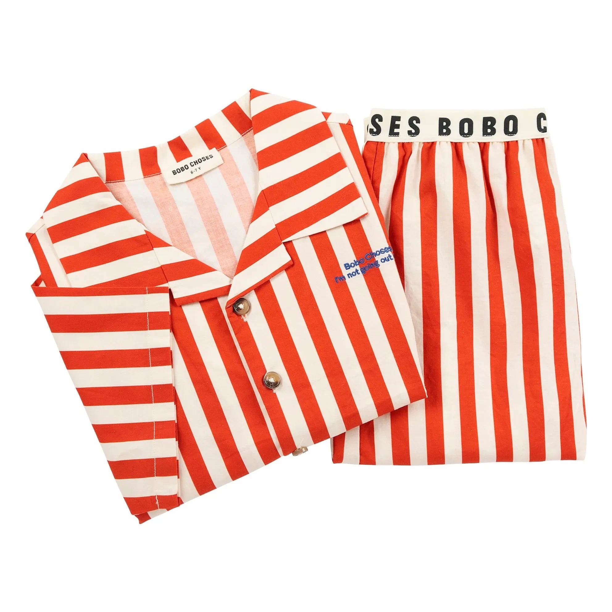 Bobo Choses - Conjunto de Camisa y Pantalón Corto de Algodón Orgánico a Rayas | Rojo