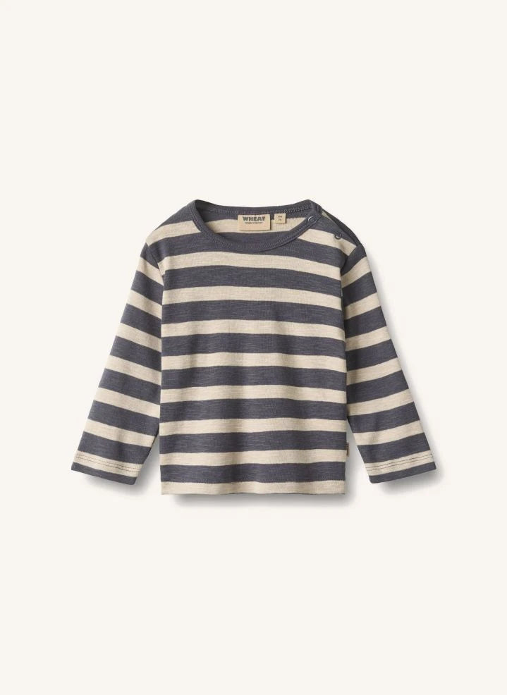 Wheat - Milo Çizgili Organik Pamuklu Tişört | Gri mavi
