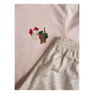 Konges Sløjd - Conjunto de camiseta y pantalón corto Famo Chats de algodón orgánico | Rosa pálido