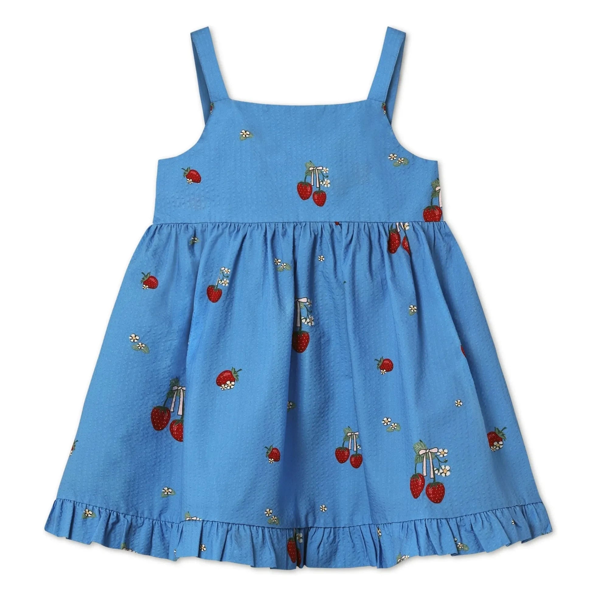 Fliink - Vestido palabra de honor Apple Strawberry | Azul azur