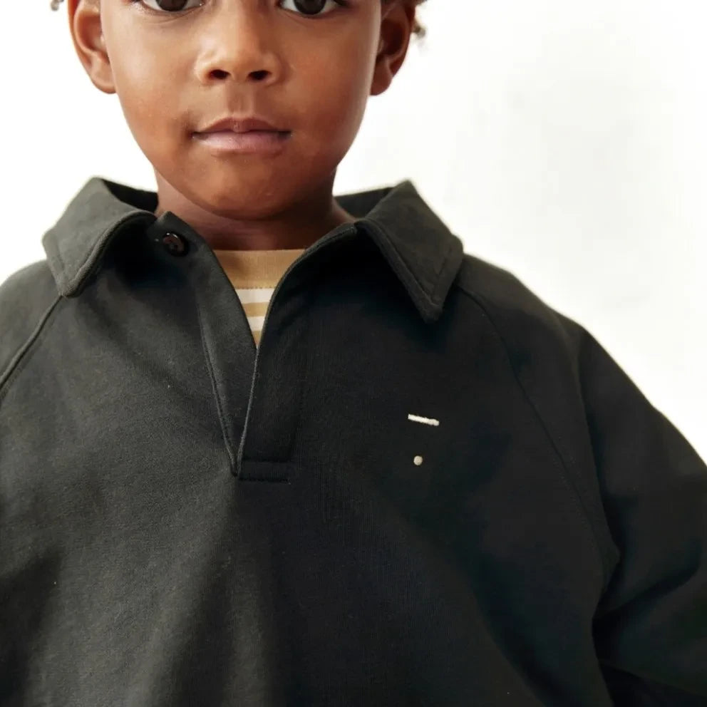 Gray Label - Siyah Organik Pamuk Polo Yaka Sweatshirt