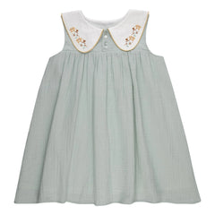 THE LiTTLE POETS - Vestido de algodón orgánico bordado con cuello Peter Pan | Verde almendra