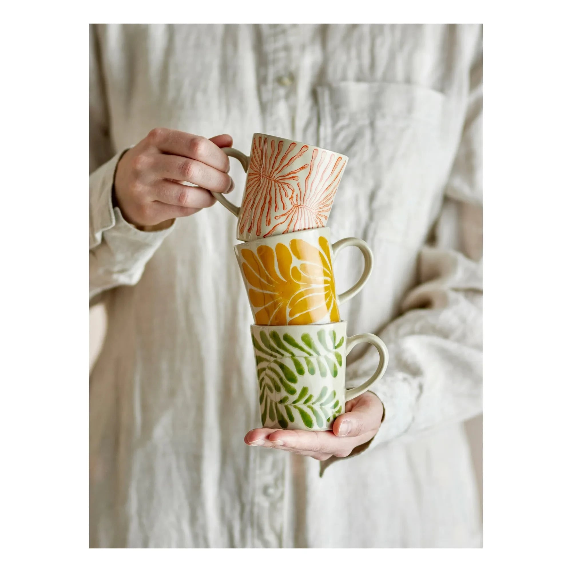 Bloomingville - Taza de cerámica de gres Fauni - Juego de 3 | Multicolor