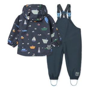 Liewood - Conjunto de lluvia de fibra reciclada Manu Bateaux | Azul marino