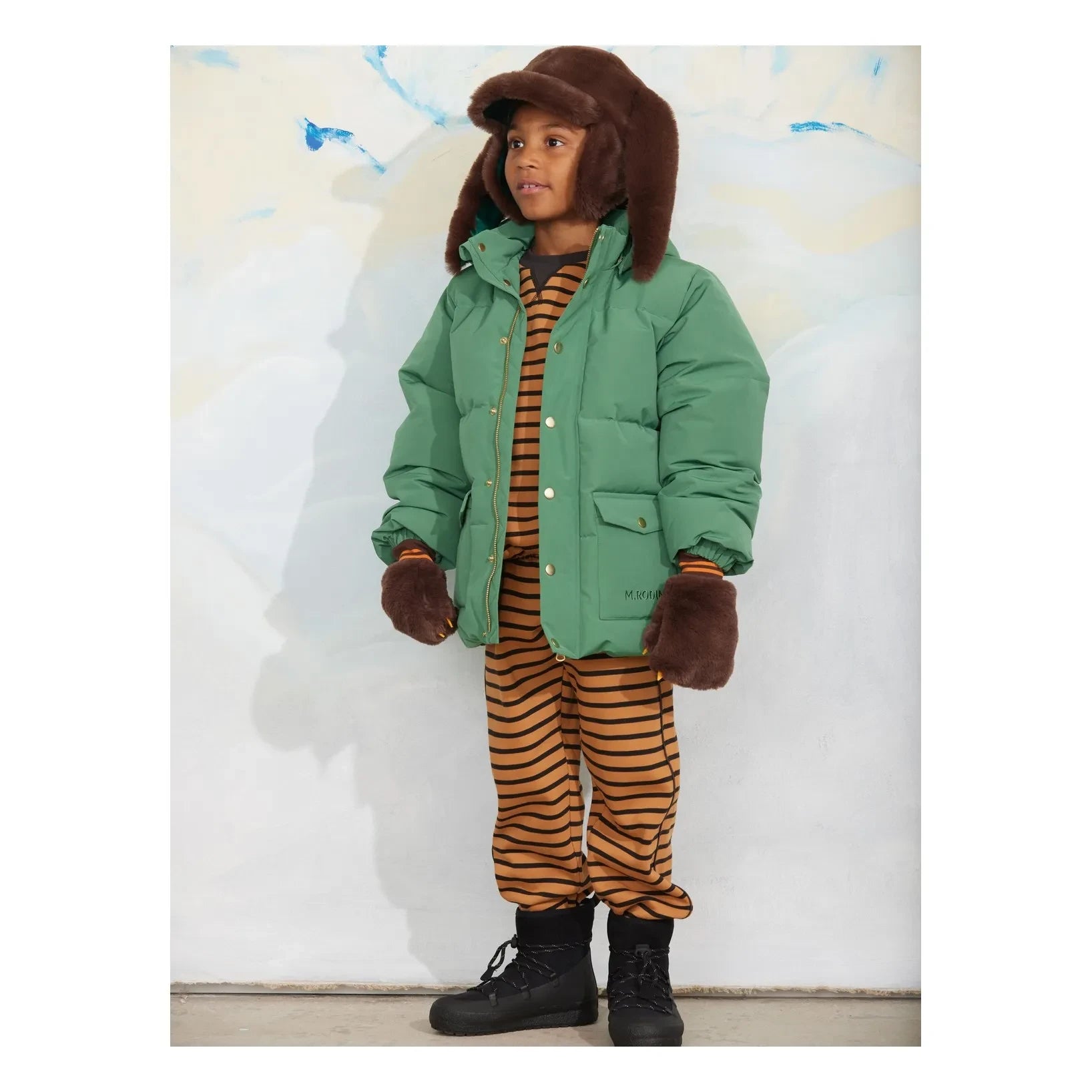 Mini Rodini - Organik pamuklu çizgili sweatshirt | Kahverengi