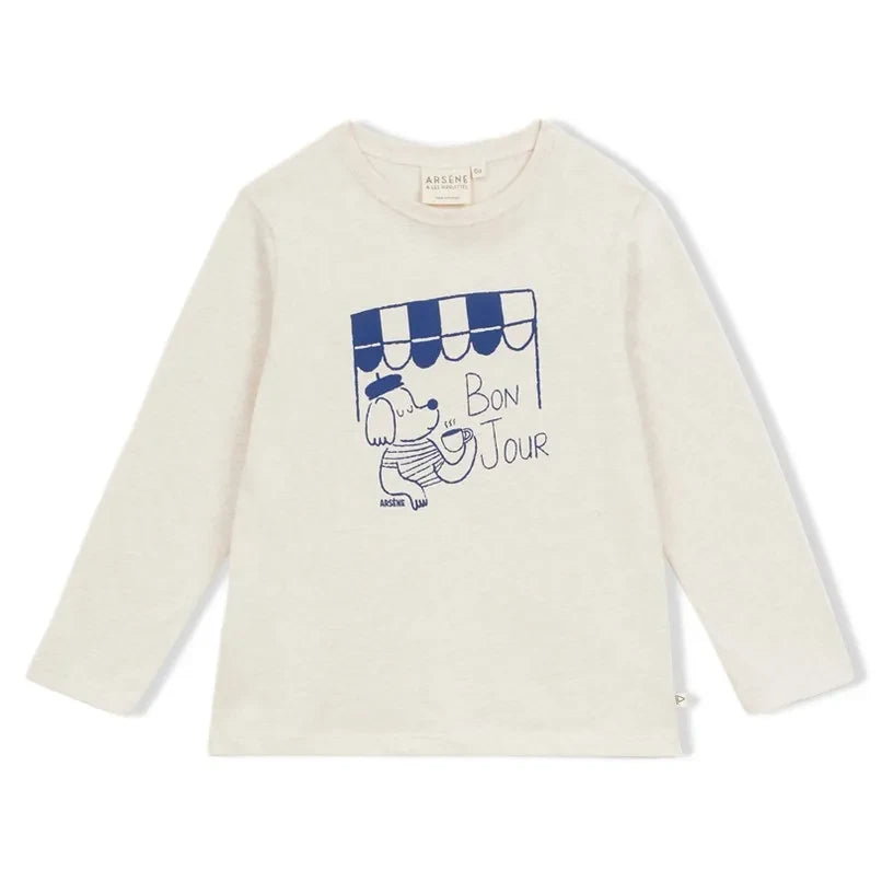 Arsène et Les Pipelettes - Camiseta de algodón orgánico "Bonjour" | Beige jaspeado