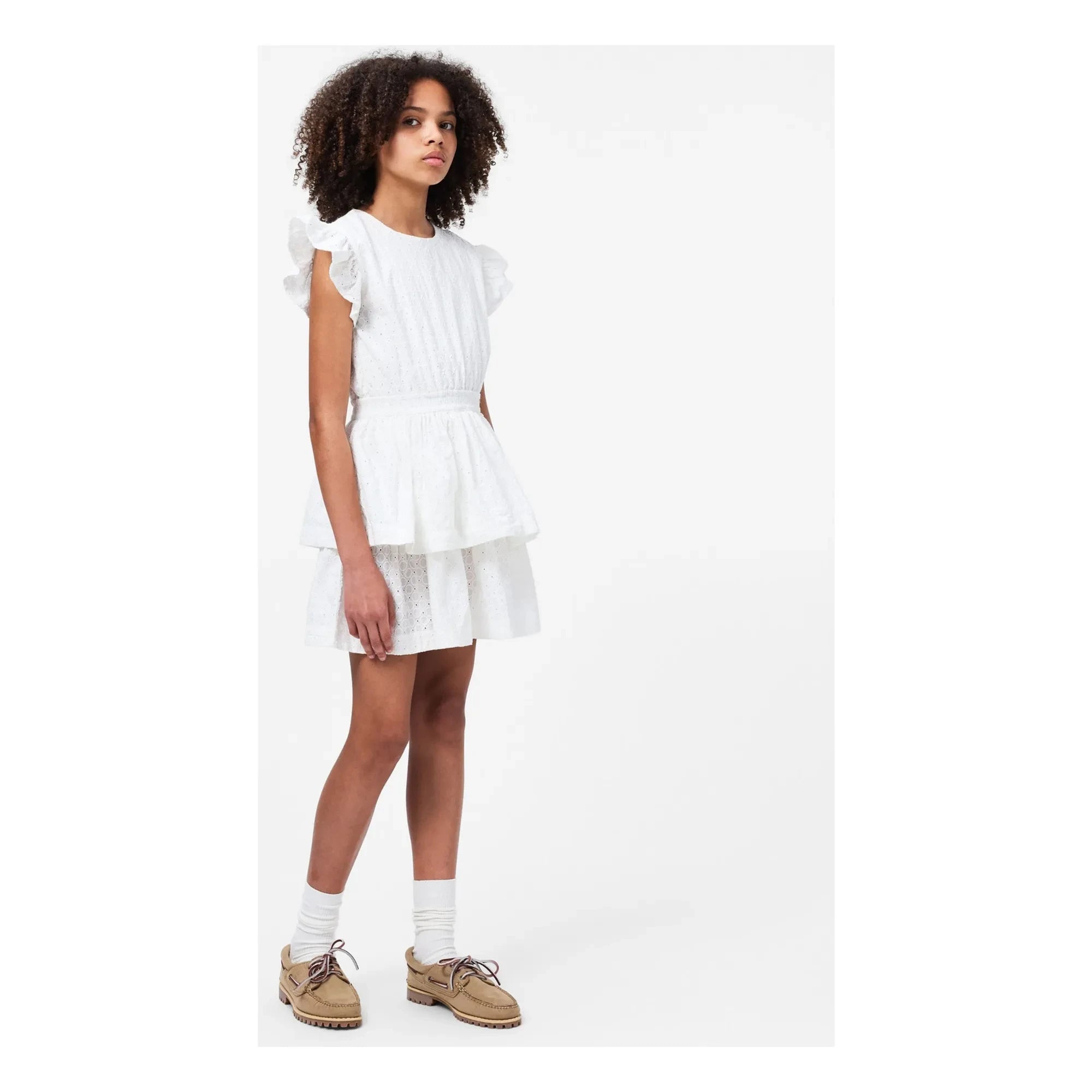 Vestido con volantes de algodón orgánico Molo Carma | Blanco