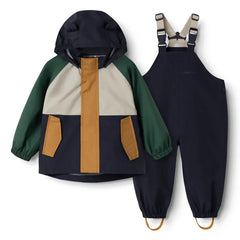 Liewood - Conjunto de lluvia Manu Colorblock fabricado con fibras recicladas | Verde oscuro