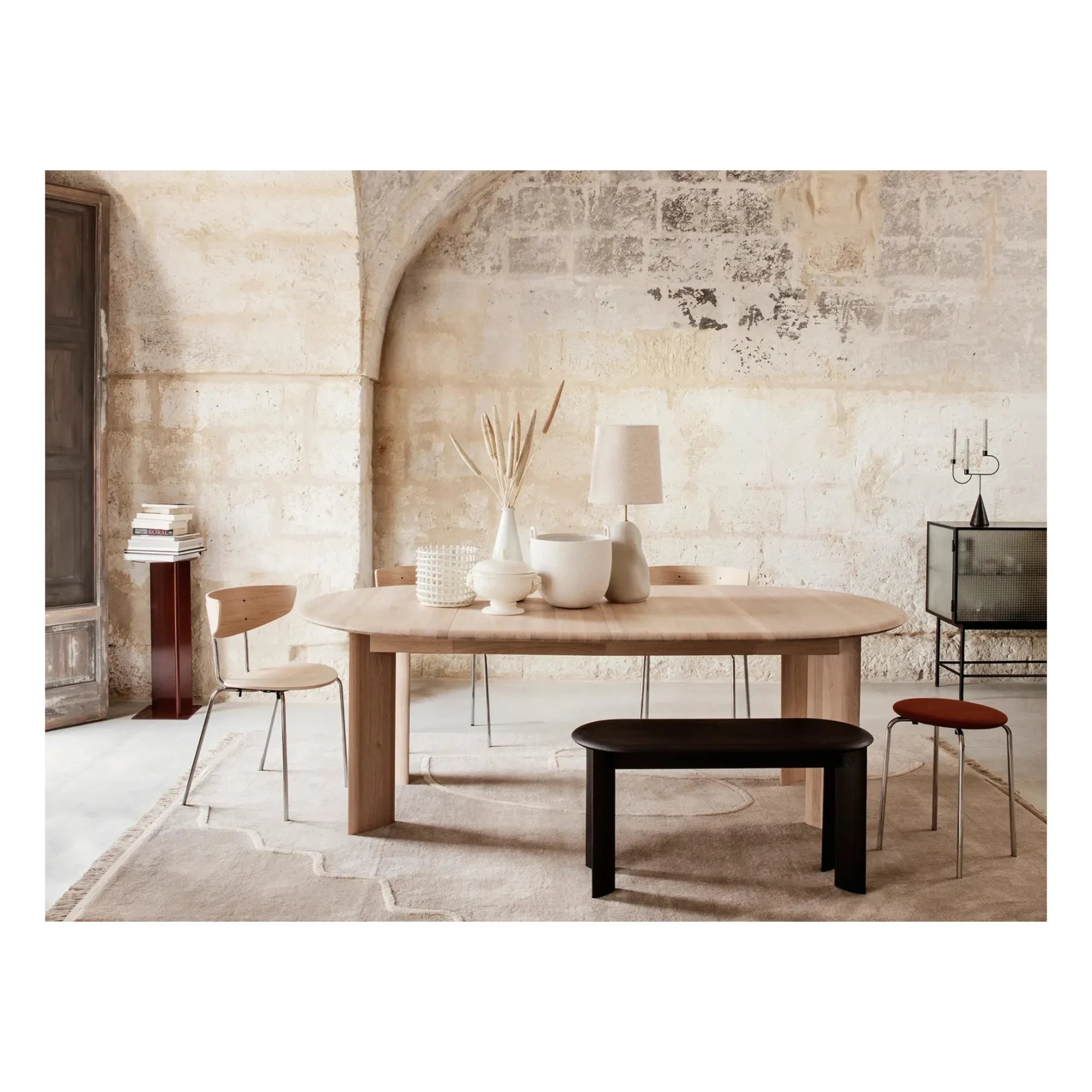 Ferm Living - Mesa extensible Bevel - Madera FSC, 117-217 cm | Blanco