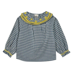 Bonton - Solane Kareli Nakışlı Yaka Bluz | Mavi