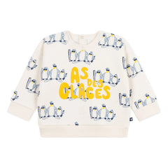 Petit Bateau - Sudadera con pingüinos patinadores | Crudo