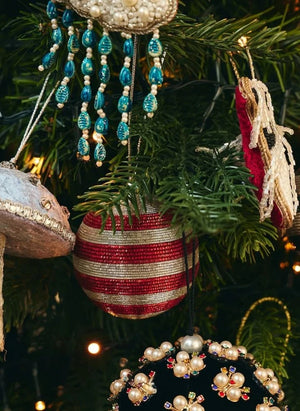 Anna + Nina - Bola de Navidad Brillante con Rayas Rojas | Roja