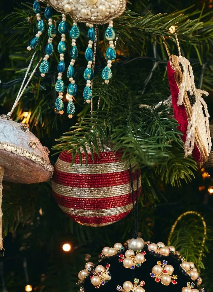 Anna + Nina - Bola de Navidad Brillante con Rayas Rojas | Roja
