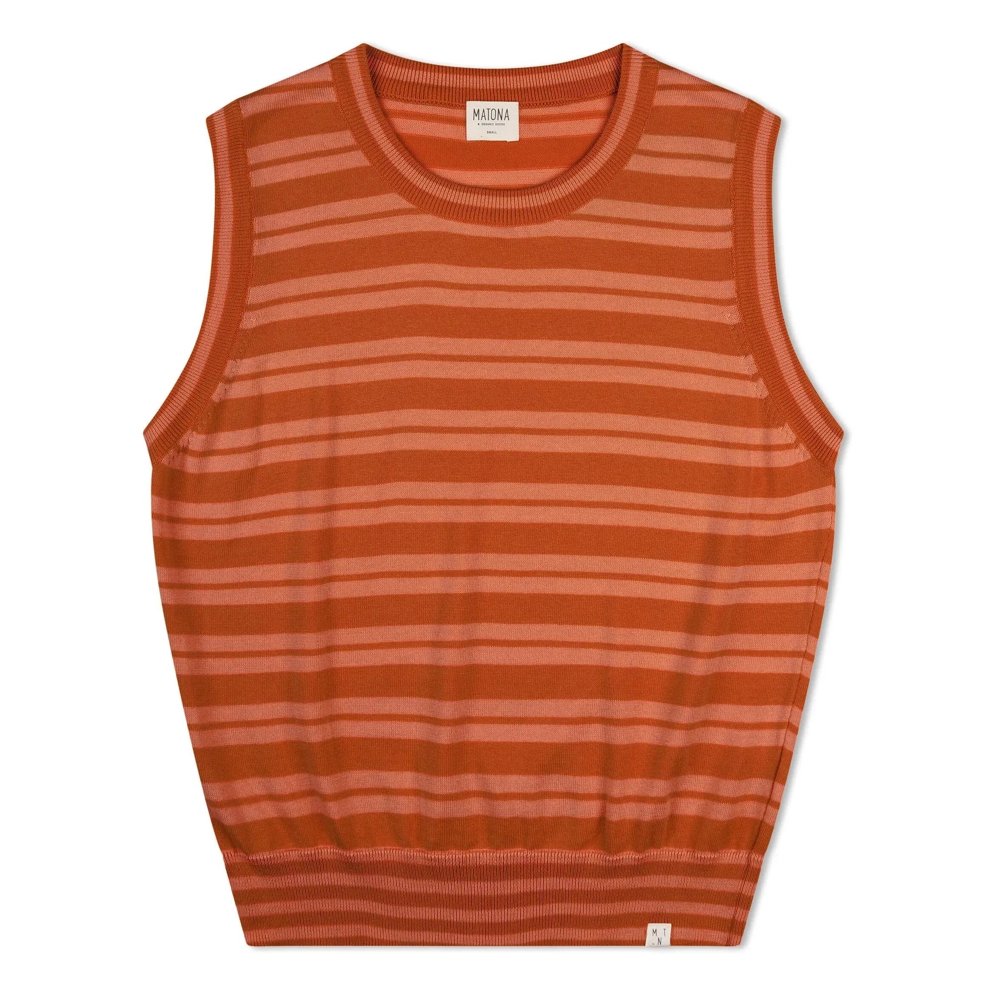 Matona - Camiseta sin mangas de punto fino de algodón orgánico a rayas | Rojo oscuro