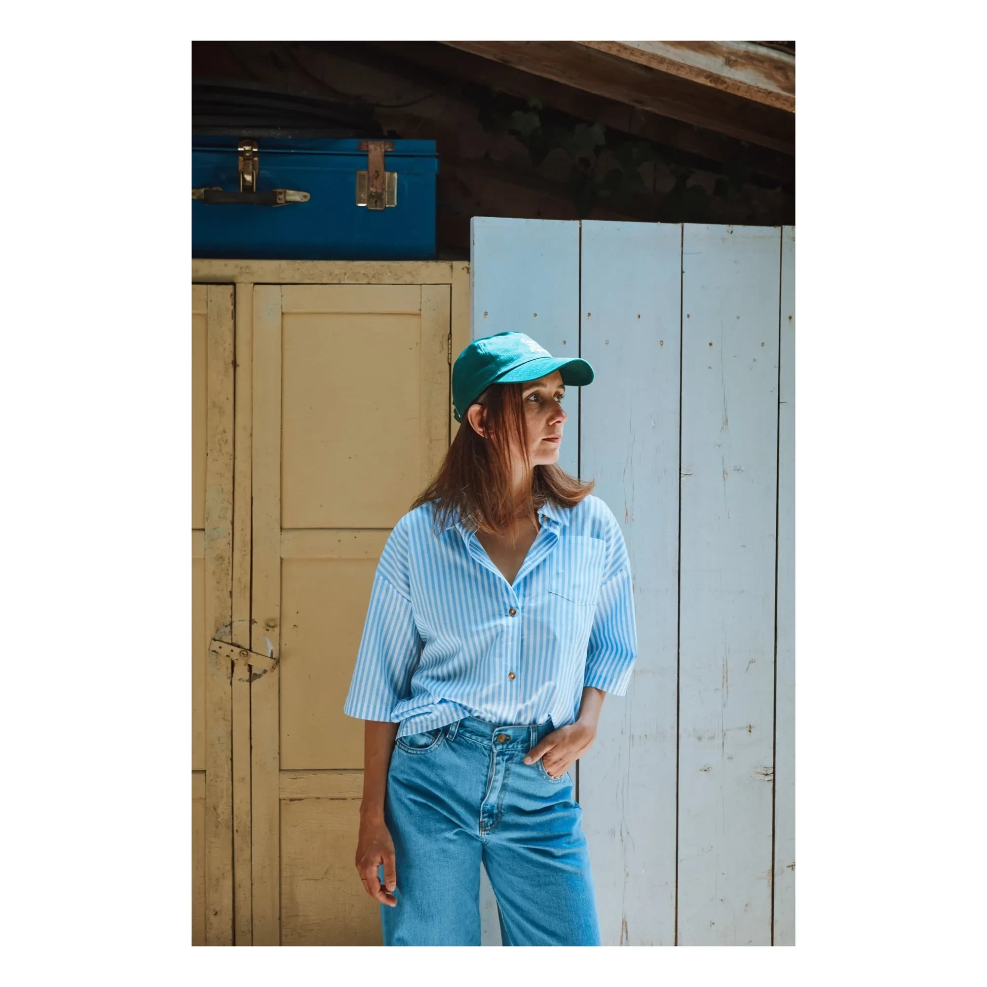 Poudre Organic - Camisa de popelín de algodón de rayas Caraway | Azul