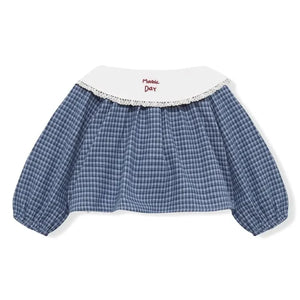 birinit - Organik pamuklu Vichy bluz ve bloomer seti | İndigo mavi