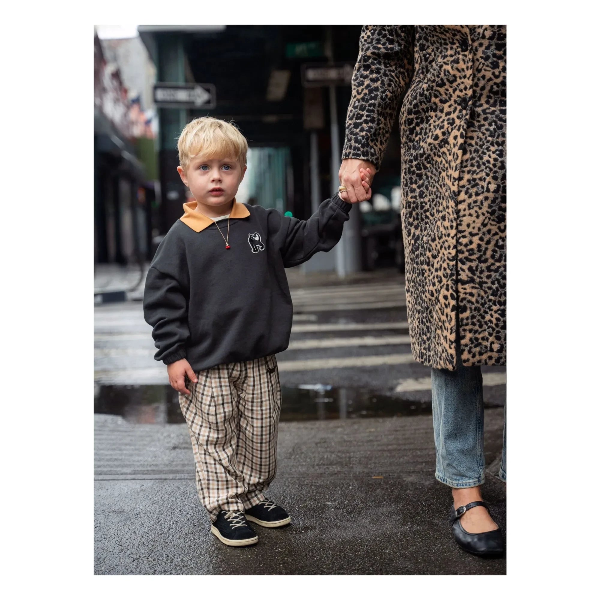 Mini Rodini - Sudadera con cuello pantera de algodón orgánico | Negro