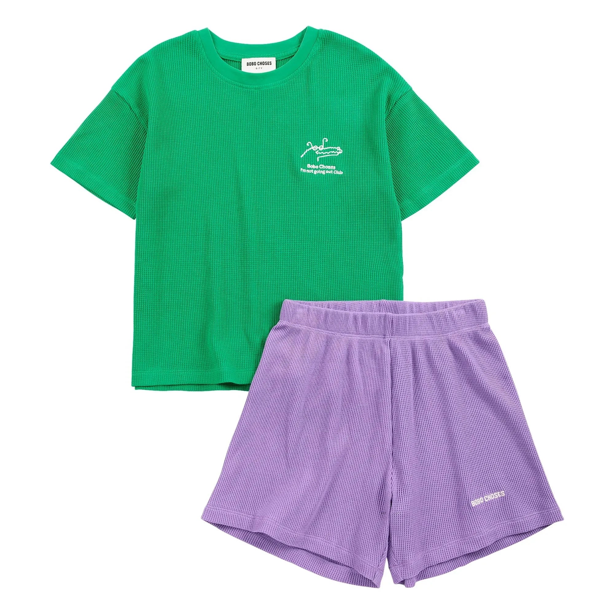 Bobo Choses - Conjunto de camiseta y pantalón corto de algodón orgánico con cocodrilo | Verde
